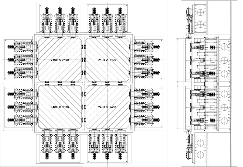 電気サーボモータ式4テーブル型 大型3軸振動試験装置参考図