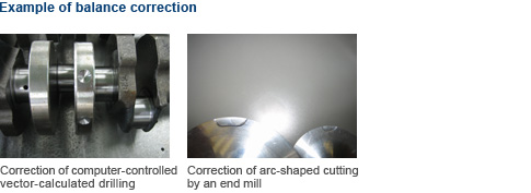 Example of balance correction | Correction of computer-controlled vector-calculated drilling | Correction of arc-shaped cutting by an end mill